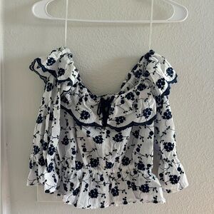 Floral Off-Shoulder Top - White and Black